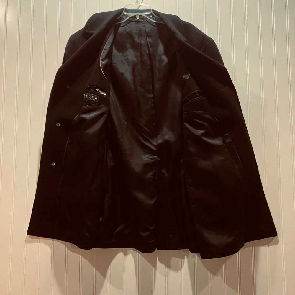 Ralph Lauren Men's Black‎ Wool Overcoat Size 42 Classic Business Style 3 Button